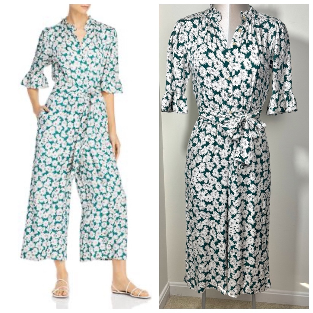 REBECCA TAYLOR Serene Flower Silk blend Jumpsuit Palm Combo Size 2 Green White